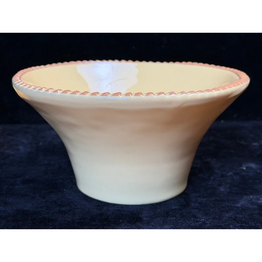 Italy Yellow Ceramic Bowl Scalloped Rim with 6 Wax Fruit Candles Set